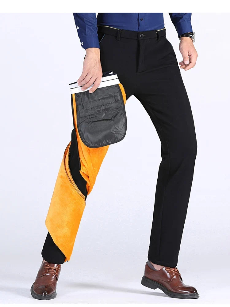 2025 Winter New Thickened Straight Slim Warm Business Casual Office Male Velvet Trousers Classic Men's Fleece Casual Pants