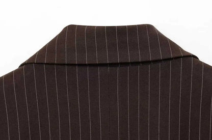 Women's Old Money Style Ovesized Striped Blazer Coat Long Sleeve Front Pockets Chic Oversize Top Female Outerwear