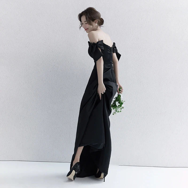 Wedding Dresses Sweet Bow Off The Shoulder For Women 2024 Satin Black Evening Dress Elegant Floor-length Simple Wedding Shooting