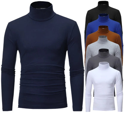 2pcs Men Thin Warm Tops Men's Autumn Long-sleeved Thermal Underwer Male High Collar Fashion T-shirt
