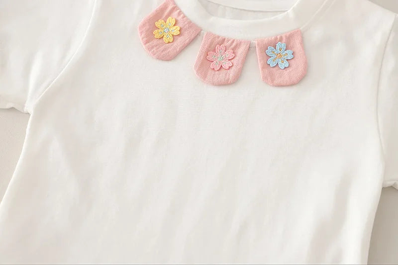 New Summer Suits for Baby Chinese Embroidery Kids Tshirt +Cartoon Horse Overalls 2pcs/sets Toddler Girl Fashion Clothing Outfits