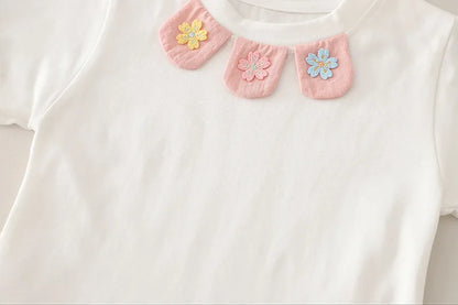 New Summer Suits for Baby Chinese Embroidery Kids Tshirt +Cartoon Horse Overalls 2pcs/sets Toddler Girl Fashion Clothing Outfits