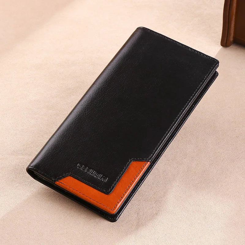 Wallet men's genuine leather new wallet long card bag storage silver foreskin clip hand-held bag gift