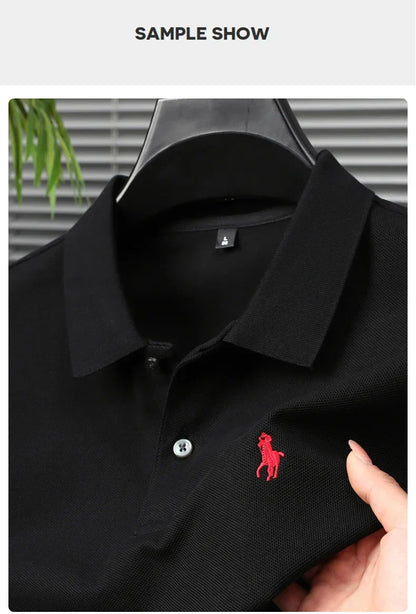 High end 100% cotton men's short sleeve solid color polo shirt light luxury brand embroidered business casual summer New T-shirt