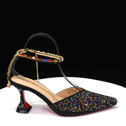 2023 Pointed Toe Heels Wedding Shoes for Women Bride Full Drilling Design Shoes With Matching Handbags for Ladies
