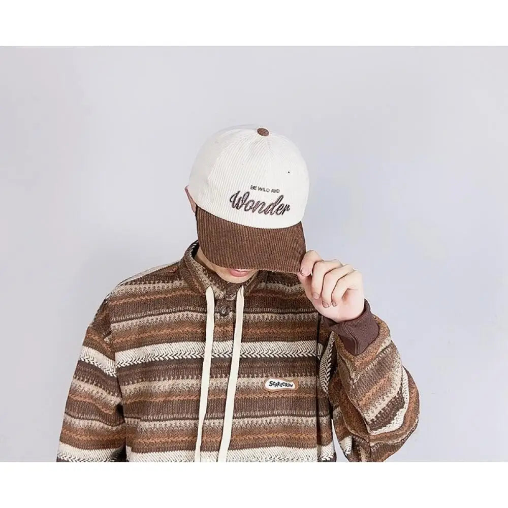 Corduroy Embroidery Baseball Cap Korean Retro Adjustable Hat for Men Women Casual Outdoor Travel Breathable Fashion Sports Wear