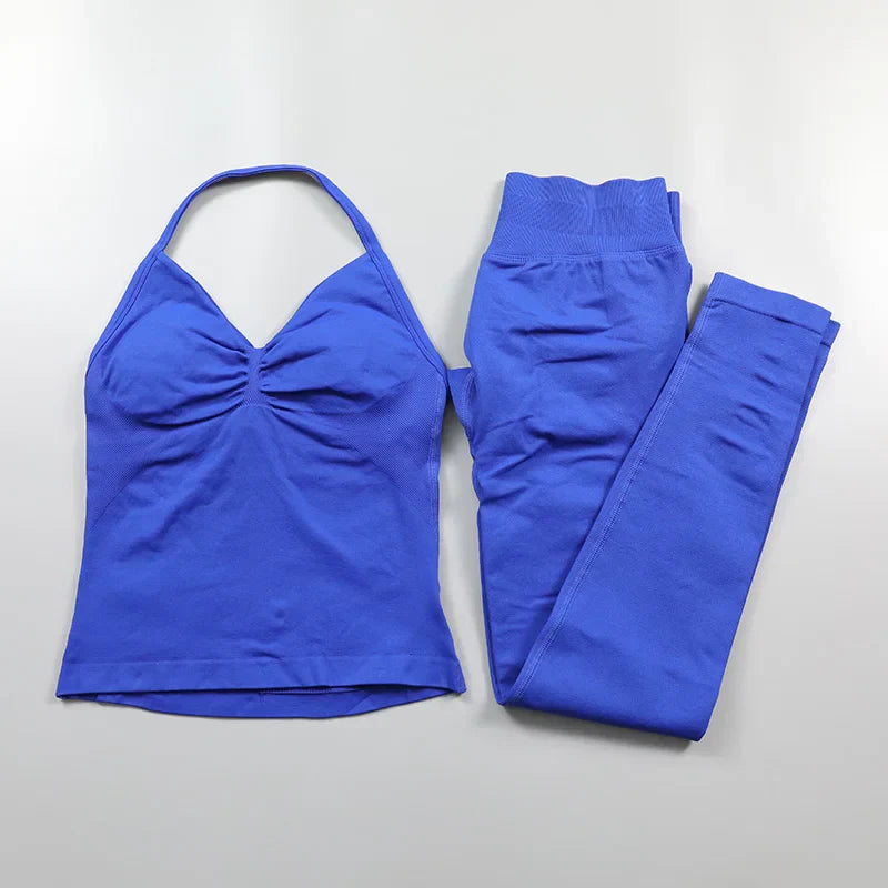 Fitness Leggings Set Women Seamless Yoga Set Fitness Clothing Scrunch Bum Gym Legging Padded Tank Top Workout Outfits Sportswear