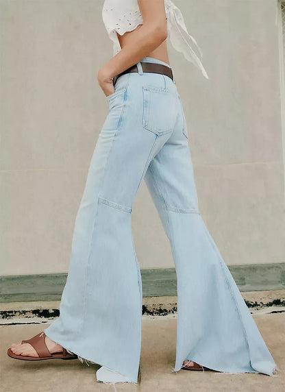 Streetwear Vintage Skinny Washed Flared Jeans Women Korean Fashion High Waist Slim Straight Pants 2025 New Casual Flared Jeans