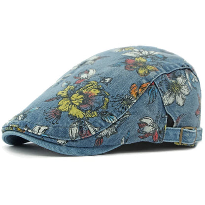 Beret Cap Spring Summer Autumn Men Women Cap Male Female Floral Artist Painter Beret Hat Denim Flat Cap Octagonal Berets