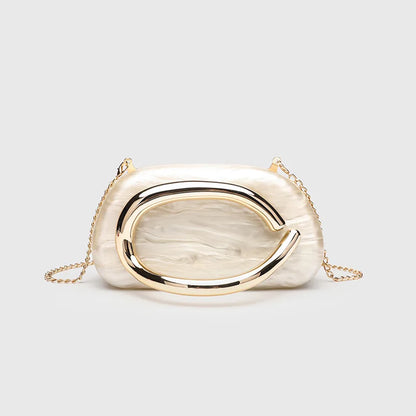 Classic round Box Handheld Dinner Bag Miniature Retro Metal Handle Chain Shoulder Strap Crossbody Bag Street Trend Hard PU Bag