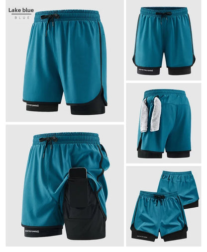 Men Running Shorts Gym Sports 2 in 1 Camo Quick Dry Workout Training Gym Fitness Jogging Short Sweatpants Summer Men Sportswear