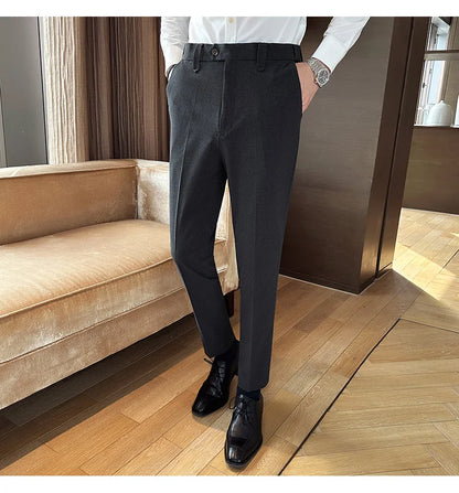 New Men Casual Solid Color Suit Pants Fashion Men Slim Fit Business Social Dress Pants Formal Wedding Social Party Male Trousers
