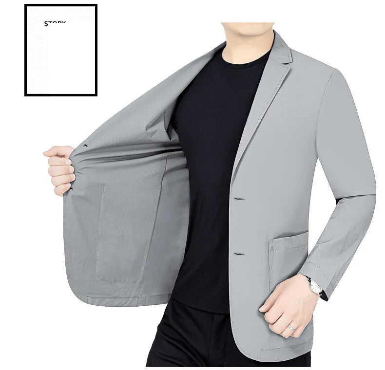 New Summer Man Thin Sunscreen Blazers Jackets Solid Business Casual Suits Coats Male Slim Elastic Blazers Jackets  Clothing 4XL
