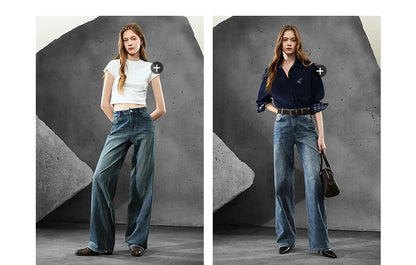 Women Denim Jeans 2025 Autumn New Lycra Stretch Straight Wide Leg Long pants