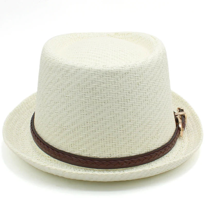 Men Women Straw Pork Pie Hats Summer Sunhat Boater Caps Sailor Sombrero Beach Fedora Trilby Outdoor Travel US Size 7 1/4 UK L