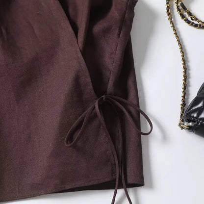 Summer Cross V Neck Women Sleeveless Tank Top Versatile Fashion Ladies Casual Coffee Crop Top