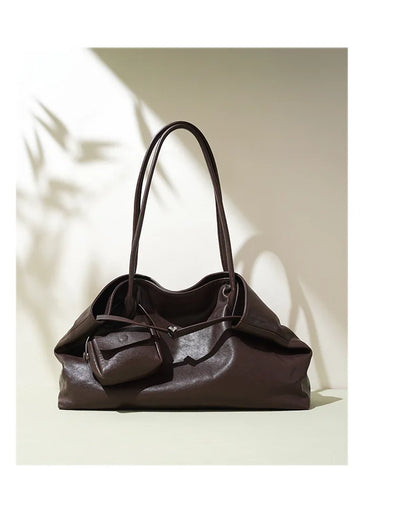 2026 Women's Top Grain Leather Tote Indie Inspired Shoulder Purse Large Capacity Commuting Crossbody Bag Contemporary Daily Use