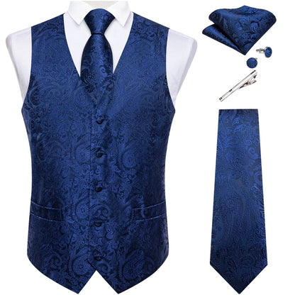 Suit Vest for Men Black Solid Paisley Wedding Prom Groom Jacquard Waistcoat with Necktie for Tuxedo Men Clothing