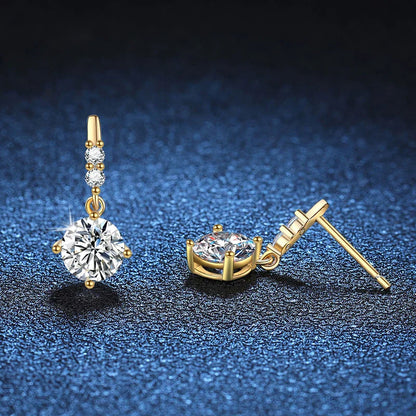 1ct Moissanite Drop Earrings S925 Sterling Silver with Gold Plated Hoop Earrings Wedding Party Jewelry With Certificate
