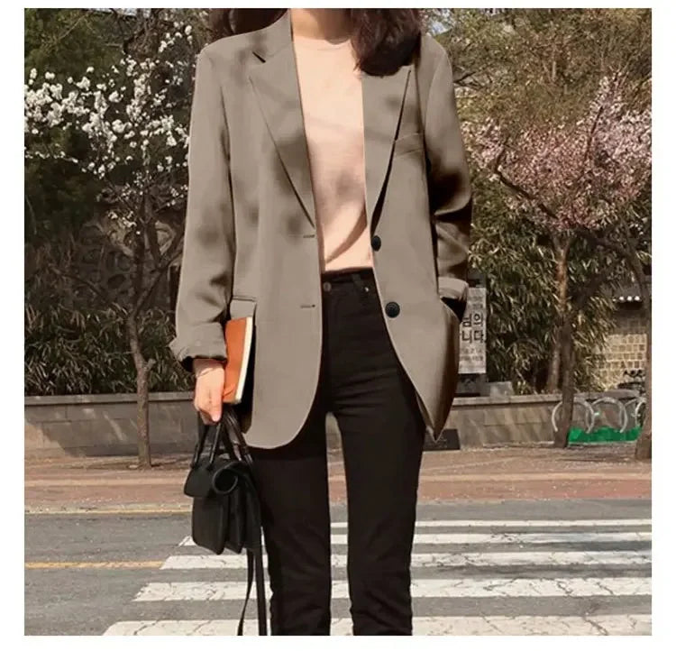 Chic Black Women's Short Suit Jacket Korean Style Casual High-End Feeling Spring Autumn New Fashion Polyester Fiber Coat