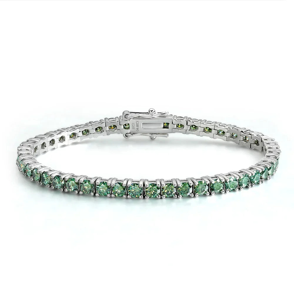 3/4mm GRA Certified Full Green Moissanite Tennis Bracelet for Women 18K Plated Lab Diamond 925 Silver Bracelet Men