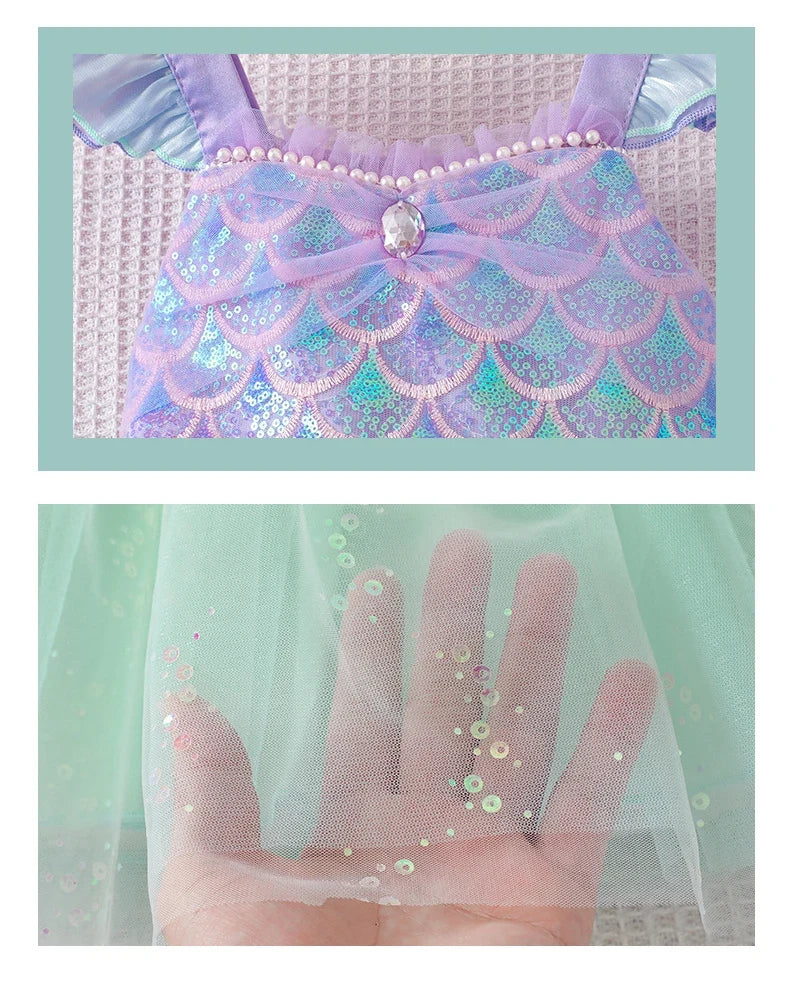 2025 Little Girls Mermaid Dress Ariel Party Clothing Casual Princess Birthday Outfit Wear Summer Elegant Gown
