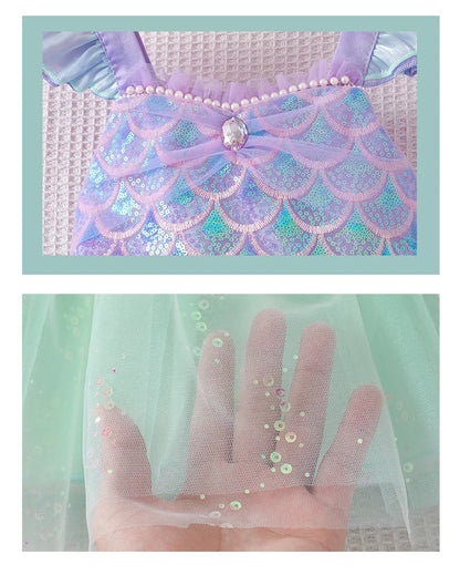 2025 Little Girls Mermaid Dress Ariel Party Clothing Casual Princess Birthday Outfit Wear Summer Elegant Gown