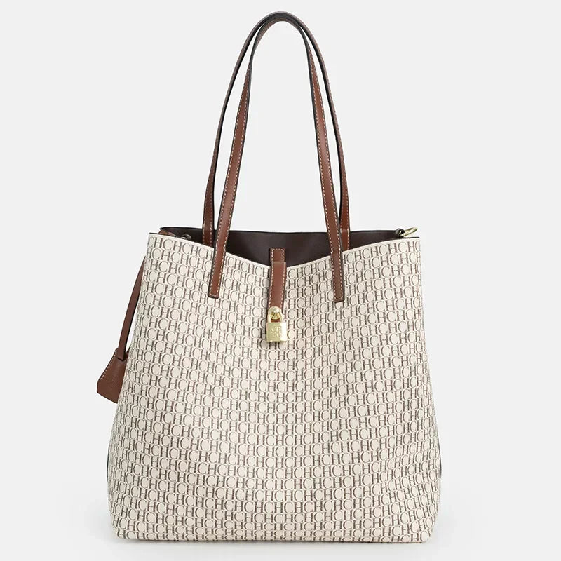 Women's Large Capacity Commuter Essential Shoulder Bag Multi functional Design Printed with Brand Pattern 2026 New Bucket Bag