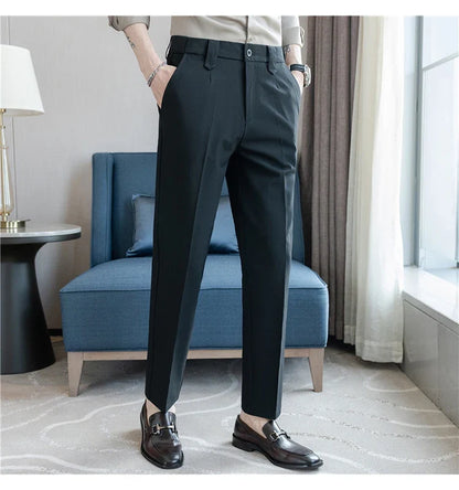 Elastic Waist Solid Color Suit Pants Men Formal Slim Fit Business Casual Trouser High Quality Social Wedding Fashion Dress Pant