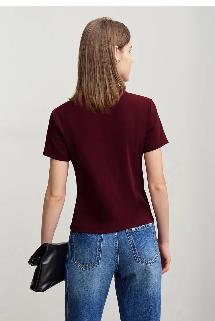 Women's T-Shirt 2026 Summer Lapel Collar Casual Short Sleeve Tee Color Block Button Slim Versatile T Shirts Woman 12652001
