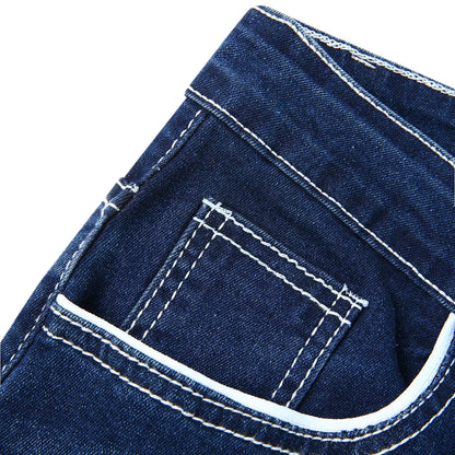 Vintage Men Jean Denim Pants Washed Pockets Mid Waist Zipper Fly Loose Fit Punk Style Distressed Ankle Length Straight Jeans