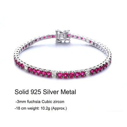 Fine Jewelry 3mm Montana Blue/Emerald Green/Ruby Red/Turquoise/Black Cubic zircon 925 Silver Tennis Bracelet
