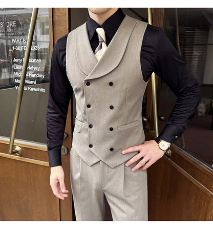 (1 Pcs Vest）2024 Latest Style Design Double Breasted Men Suit Vests Formal Groom Wedding Social Slim Fit Sleeveless Vest Coats
