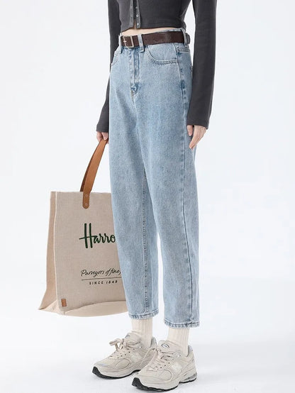 Vintage Solid Classic Harem Jeans Women Blue High Waist Ankle-length Denim Pants 2022 Jeans Streetwear