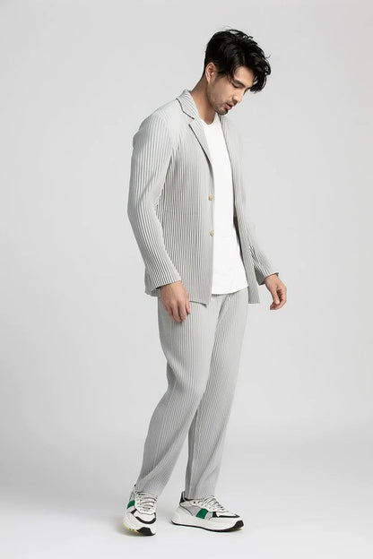 Pleated Blazer Black Suits For Men High Quality Casual Japanese Style Blazers Stretch Fabric Slim Fit Coat
