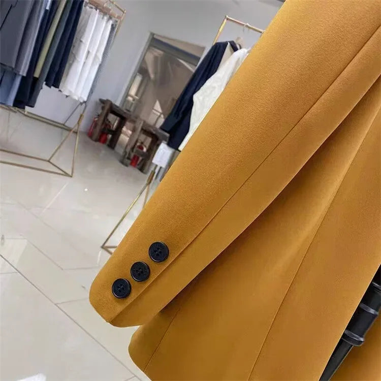 Yellow Casual Women's Small Suit Jacket Trendy  Design Spring Autumn New Korean Style Long Sleeve Fashion Top