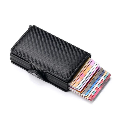 DIENQI-Carbon Credit Card Holder Men Wallet RFID PU Leather Metal Hasp Wallet Male Purse Minimalist Gifts for Men Carteiras