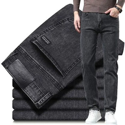 2025 New Men Fashion  Slim Fit Jeans Male Elasticity Smart Casual Mid Classics Straight Denim Pants Wedding Party Black Trousers