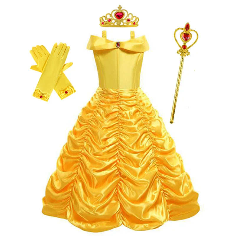 Kids Belle Costume Girls Halloween Princess Cosplay Party Dress Children Birthday Clothes Carnival Luxury Ball Gown