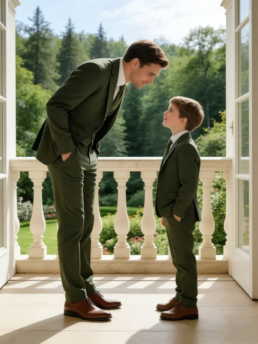 Green Formal Mens & Child Suits,3-pieces Jacket Vest Pants,Father Son Wedding Guest Outfit,Plus Size Coming of Age Communion