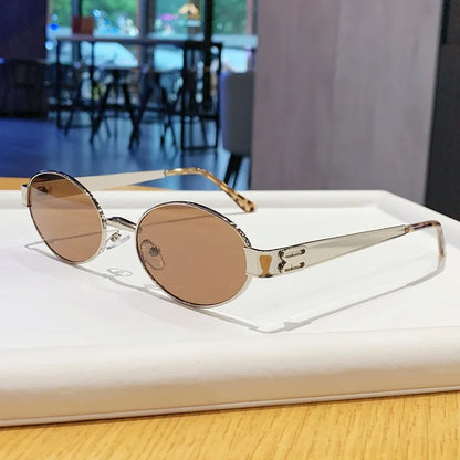 Retro Small Oval Metal Frame Women Sunglasses UV400 Thin Full Rim Men Punk Sun Glasses Vintage Shades Lentes De Sol Mujer