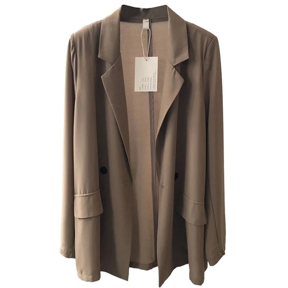 All-match Turn-down Collar Solid Color Pockets Button Chiffon Cardigan Shirt Coats Formal Women's Clothing Spring Summer Tops
