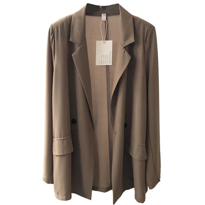 All-match Turn-down Collar Solid Color Pockets Button Chiffon Cardigan Shirt Coats Formal Women's Clothing Spring Summer Tops