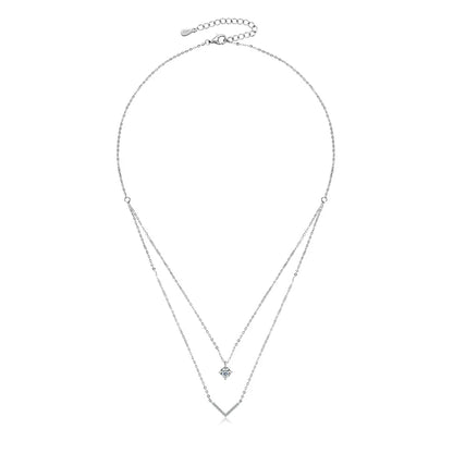 Certified Moissanite V-shape Pendant Double Necklaces Chains for Women S925 Sterling Silver Fine Jewelry Gifts Collares