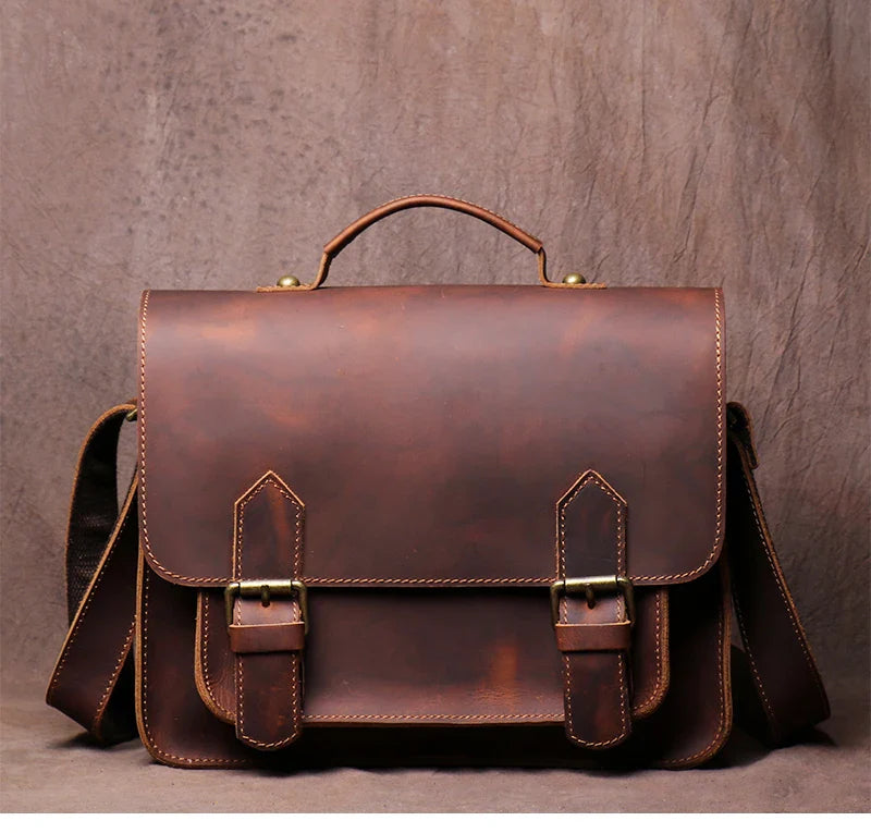 Retro Real Leather Messenger Bags Men and Women Shoulder Bag Natural Cowhide Crossbody Casual Handbag Luxury Cambridge Bags