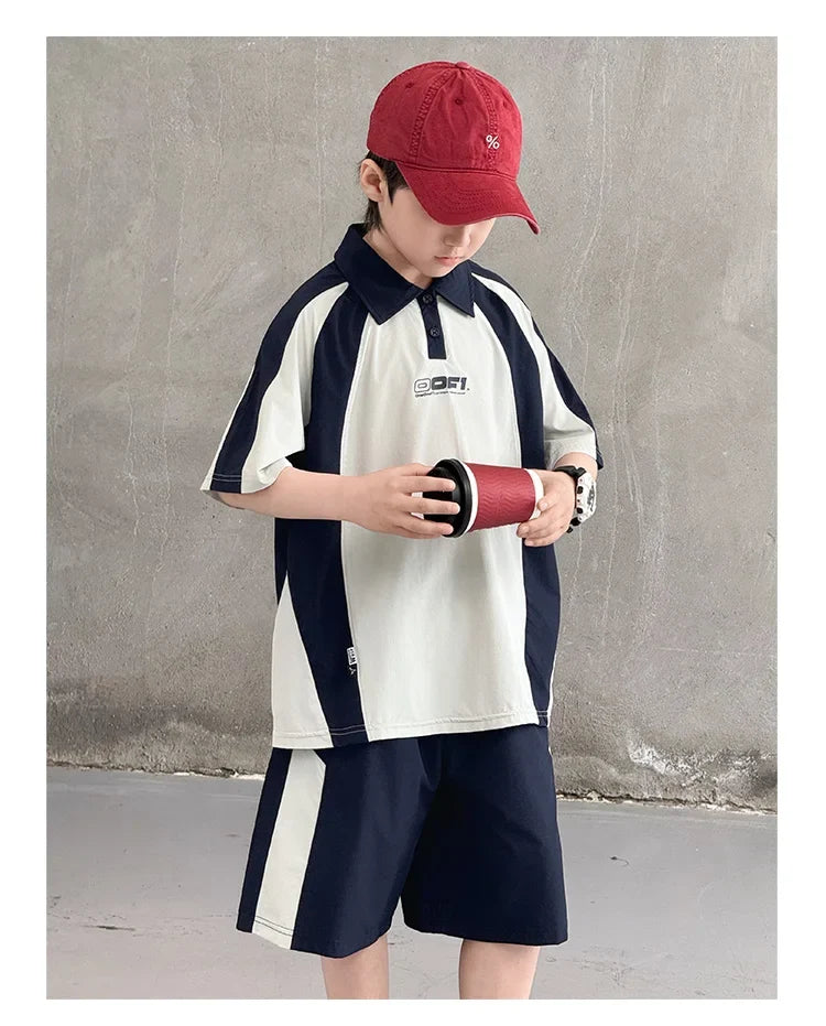 Children New Summer Polo Shirt Set Top And Bottom 2 Pieces Clothing Set for Tween Boys Casual Tracksuit Kids School Outfit Wear