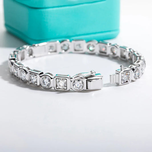 Bracelet de luxe en argent avec diamant Moissanite couleur D de 4,5 mm, plaqué or blanc 18 carats, serti clos, pour femme, cadeaux bijoux