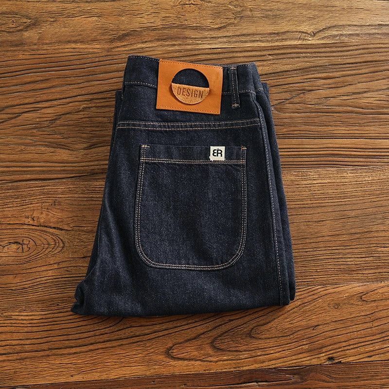 Color fixing process plain wash denim pants men's straight cone four seasons can wear casual pants tide