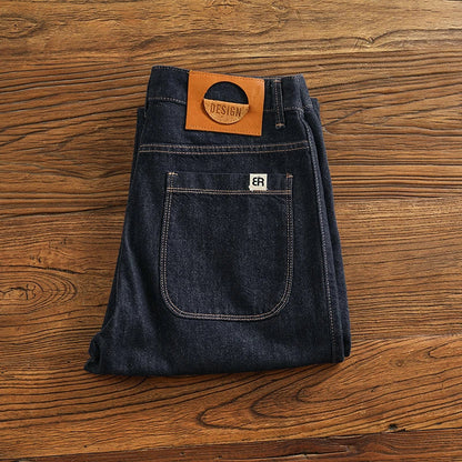 Color fixing process plain wash denim pants men's straight cone four seasons can wear casual pants tide