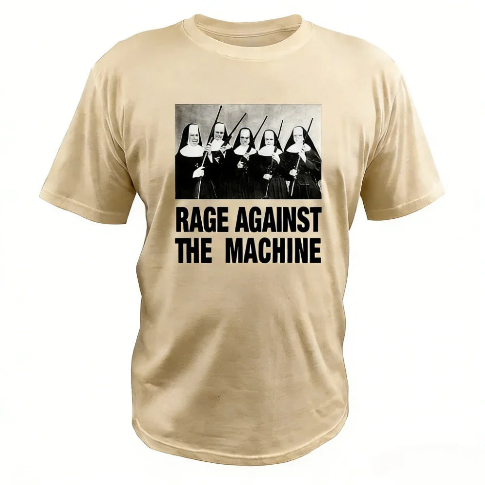 Men T Shirt Rage Against The Machine Nuns with Guns Rap-Metal Band TShirts Breathable Fitness Crew Neck Tops Ropa Hombre